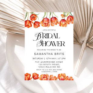 Modern Orange Tulips Floral Bridal Shower Invitation