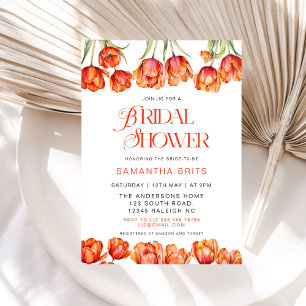 Modern Orange Tulips Floral Bridal Shower Invitation