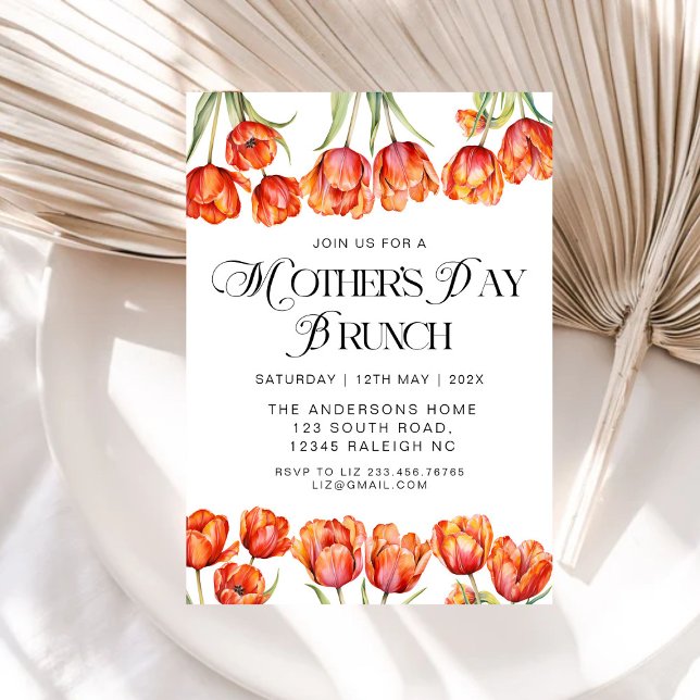 Modern Orange Tulips Floral Mothers Day Brunch Invitation (Creator Uploaded)