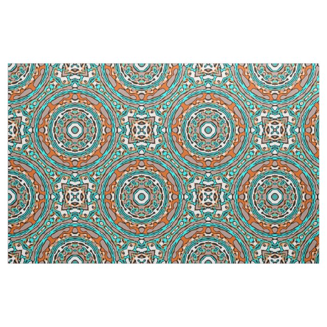 Modern Orange Turquoise Ethnic Mosaic Pattern Fabric (Fat Quarter)