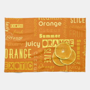 Modern Orange Typography Fruit Slice Tea Towel