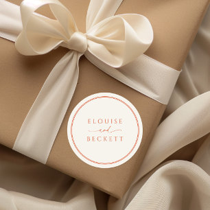 Modern Orange Typography Round Wedding Sticker