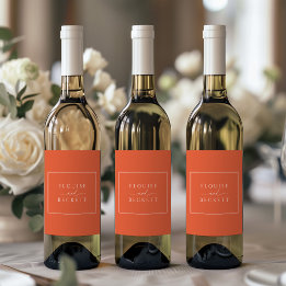 Modern Orange Typography Wedding Bottle Label
