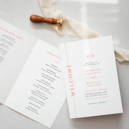 Modern Orange Typography Wedding Folded Program Programme