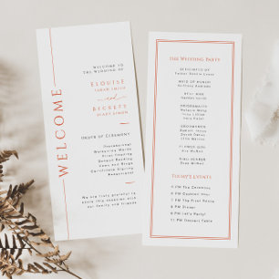 Modern Orange Typography Wedding Program Card