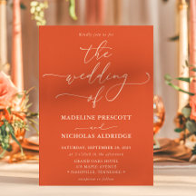 Modern Orange Verona Sunset Calligraphy Wedding