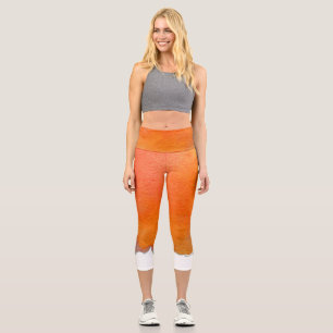 Modern orange watercolor arty colorful funky art capri leggings