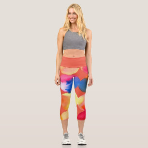 Modern orange watercolor arty colourful funky art capri leggings