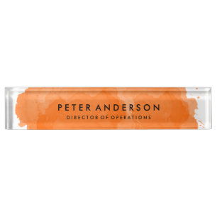 Modern Orange Watercolor Desk Nameplate