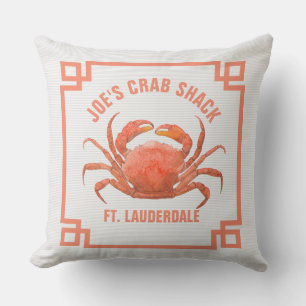 Modern Orange Watercolors Crab Illustration Cushion