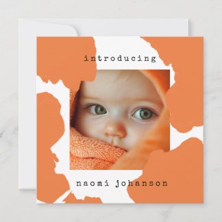 Modern Orange Watercolour Baby Announcement