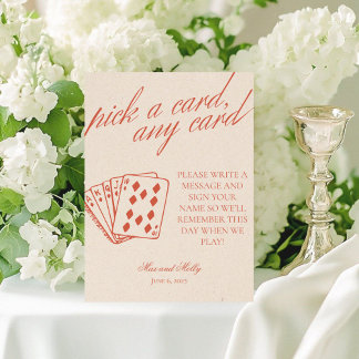 Modern Orange Wedding Playing Cards Pedestal Sign