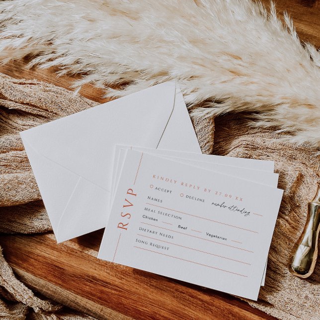 Modern Orange Wedding RSVP Reply Card Meal Choice (Creator Uploaded)