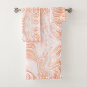 Modern orange white faux marble texture bath towel set