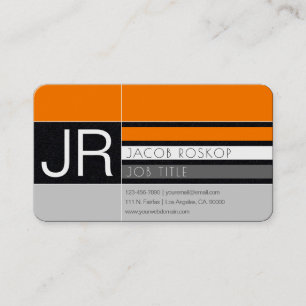 Modern Orange White & Grey on Black Paper Business Card