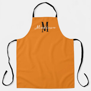 Modern Orange White Script Monogram Personalised Apron