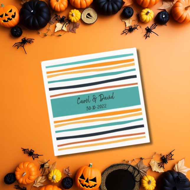 Modern Orange White Striped Halloween Wedding Napkin (Creator Uploaded)