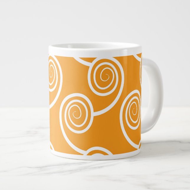 Modern Orange White Swirl Pattern Large Coffee Mug (Front Right)