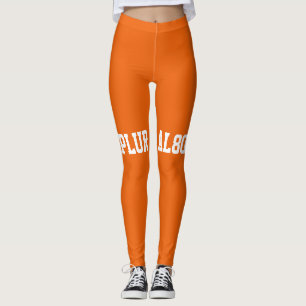 Modern orange white text workout leggings
