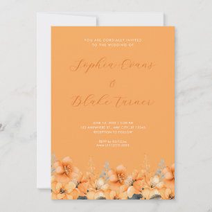Modern Orange Wildflowers Garden Orange Wedding Invitation