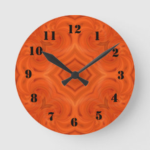 Modern orange wood pattern round clock