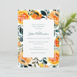 Modern Orange Yellow Floral Garden Baby Shower Invitation