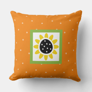 Modern Orange Yellow Green Sunflower Polka Dots Cushion