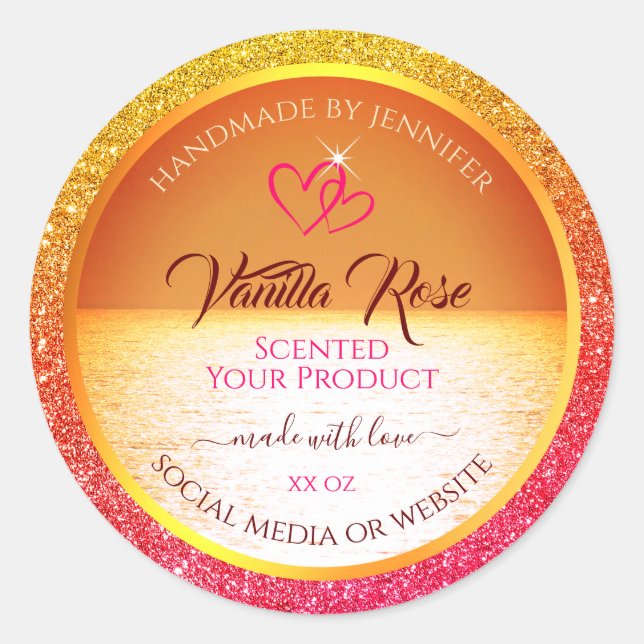 Modern Orange Yellow Ocean Product Labels Glitter (Front)