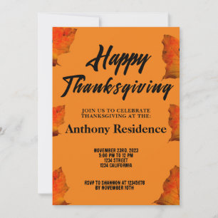  Modern Oranges Happy Thanksgiving Black Letter Invitation