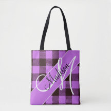 Modern Orchid Black Plaid Tartan | Add Your Name
