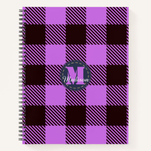 Modern Orchid Black Tartan Jeans Monogram Name Notebook