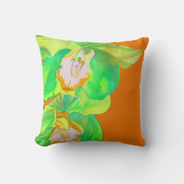 Modern orchid pop art flower on orange cushion (Front)