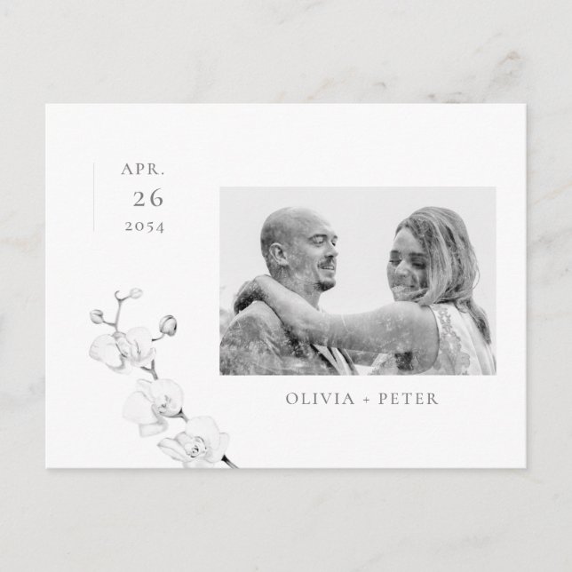 Modern Orchids Engagement Photo Save the Date Announcement Postcard (Front)