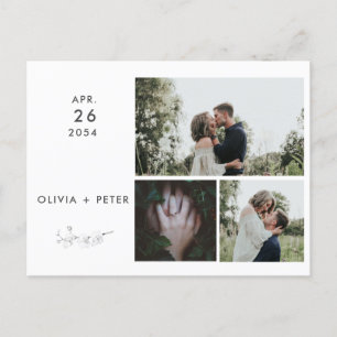 Modern Orchids Minimalist 3 Photos Save the Date Announcement Postcard