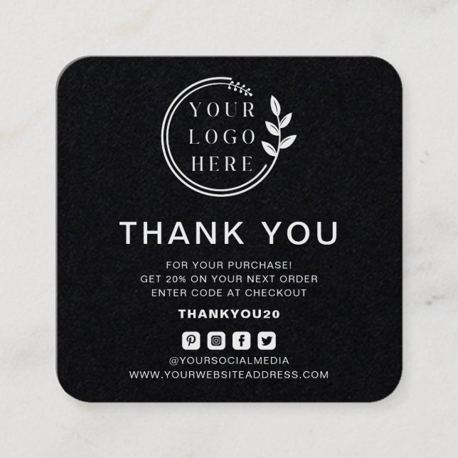 Modern Order Thank You Custom Logo Social Media Square Business Card (Front)