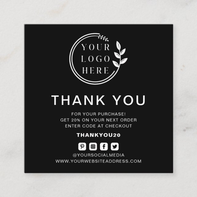 Modern Order Thank You Custom Logo Social Media Square Business Card (Front)