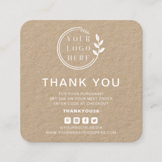 Modern Order Thank You Custom Logo Social Media Square Business Card (Front)