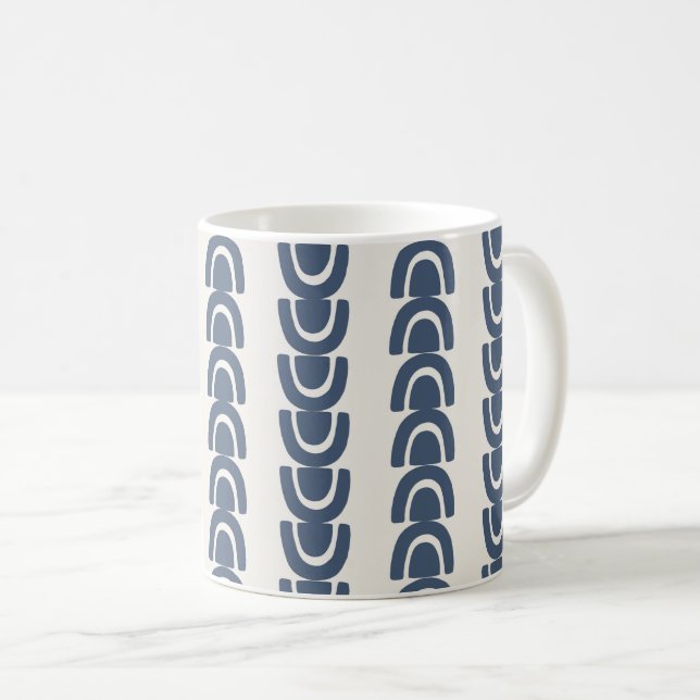 Modern Organic Arch Stripe Navy Cream Pattern Coffee Mug (Front Right)