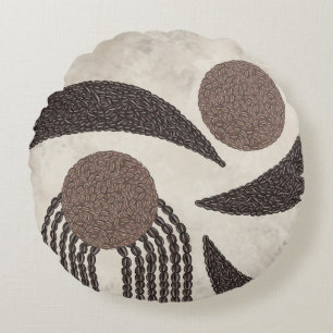Modern Organic-Coffee Beans-Geometric- Neutral- Round Cushion