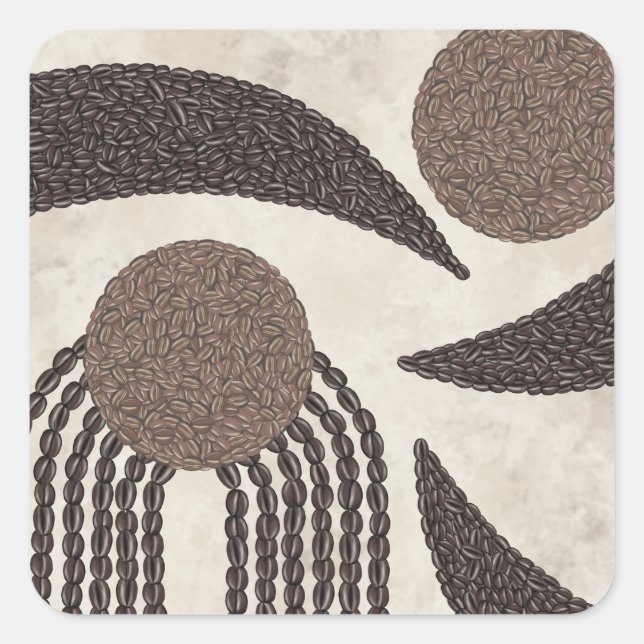 Modern Organic-Coffee Beans-Geometric-Neutral Square Sticker (Front)