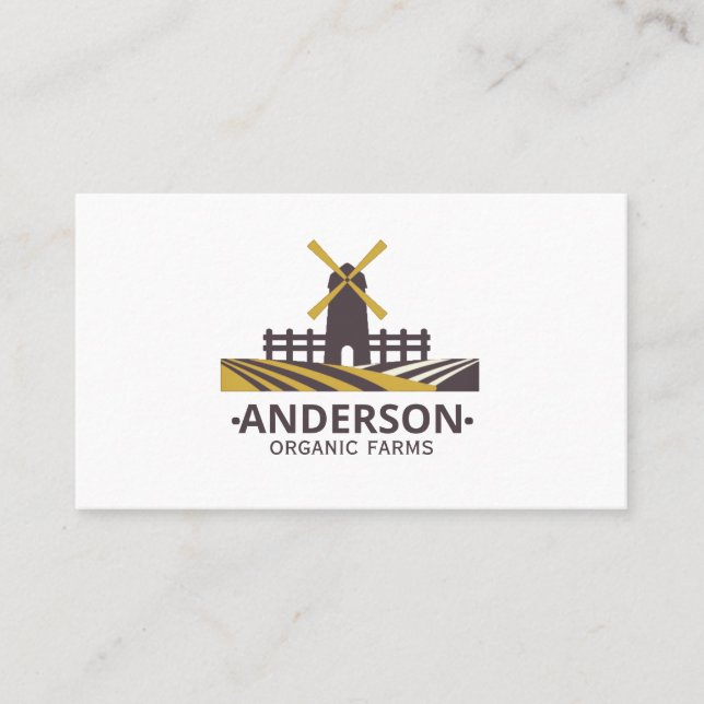 Modern Organic Farmer Windmill Logo Business Card (Front)