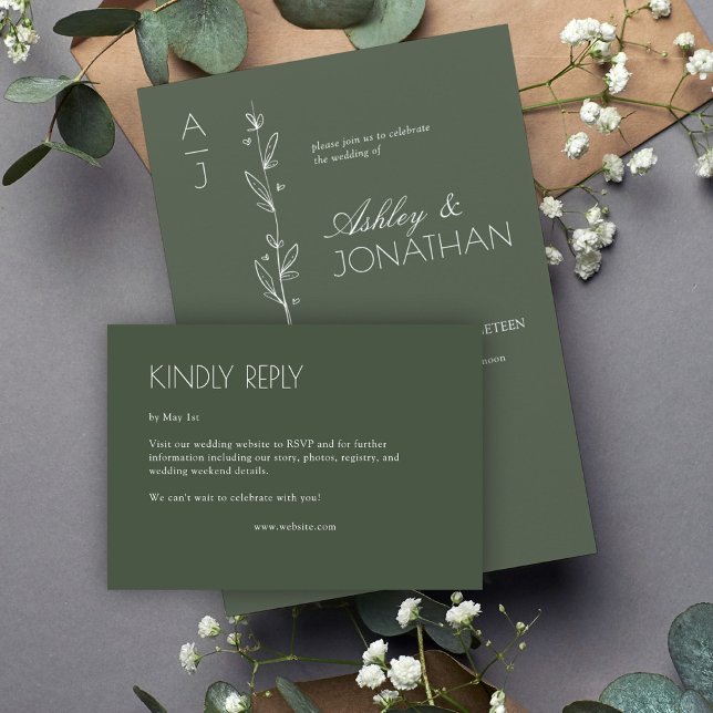 Modern Organic Floral Divider Wedding RSVP Card (Creator Uploaded)