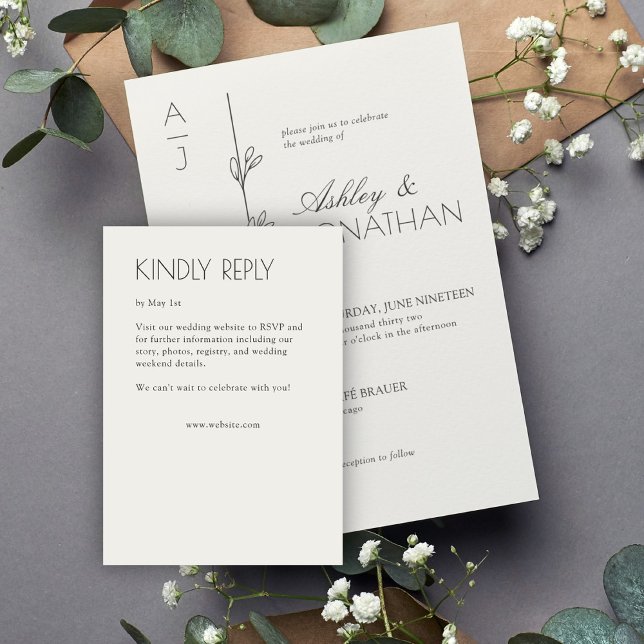 Modern Organic Floral Divider Wedding RSVP Card (Creator Uploaded)
