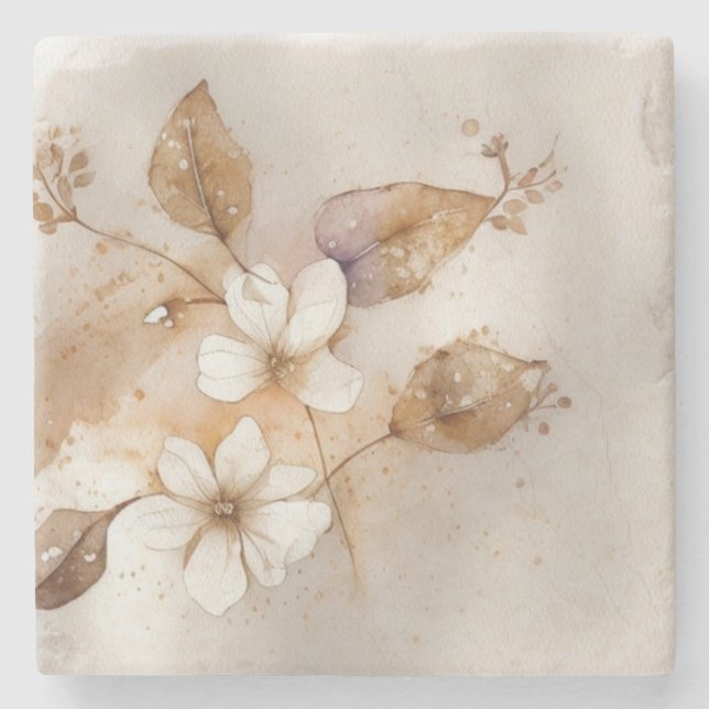 Modern Organic Floral Quiet Luxury Stone Coaster (Front)