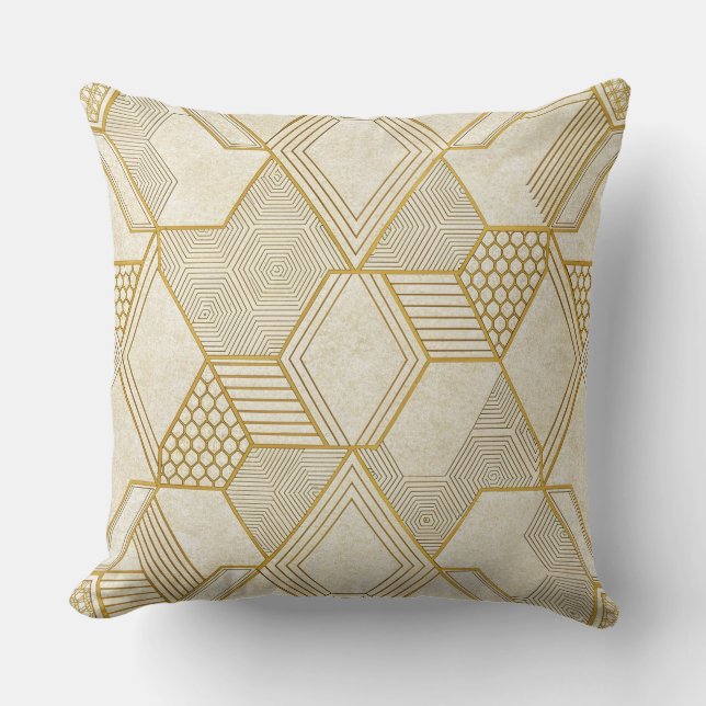 Modern Organic Hexagon Pattern | Cream and Beige 2 Cushion (Front)