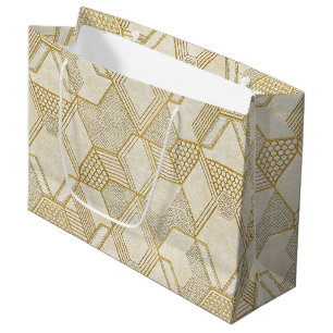 Modern Organic Hexagon Pattern Cream and Beige 2 Large Gift Bag