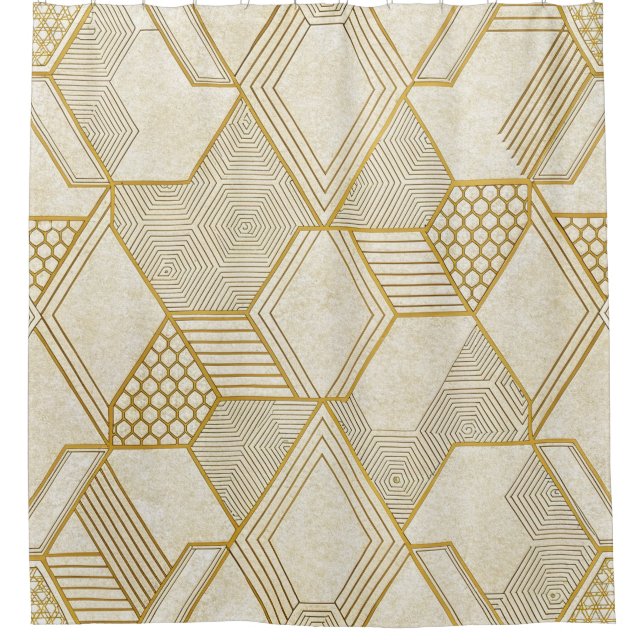 Modern Organic Hexagon Pattern | Cream and Beige 2 Shower Curtain (Front)