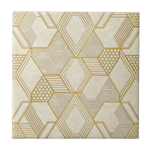 Modern Organic Hexagon Pattern Cream and Beige 2 Tile