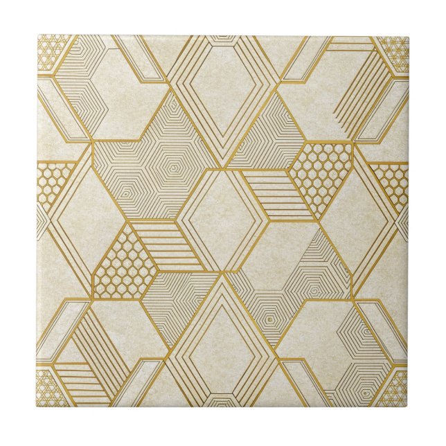 Modern Organic Hexagon Pattern | Cream and Beige 2 Tile (Front)