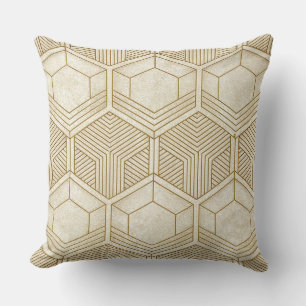 Modern Organic Hexagon Pattern   Cream and Beige Cushion